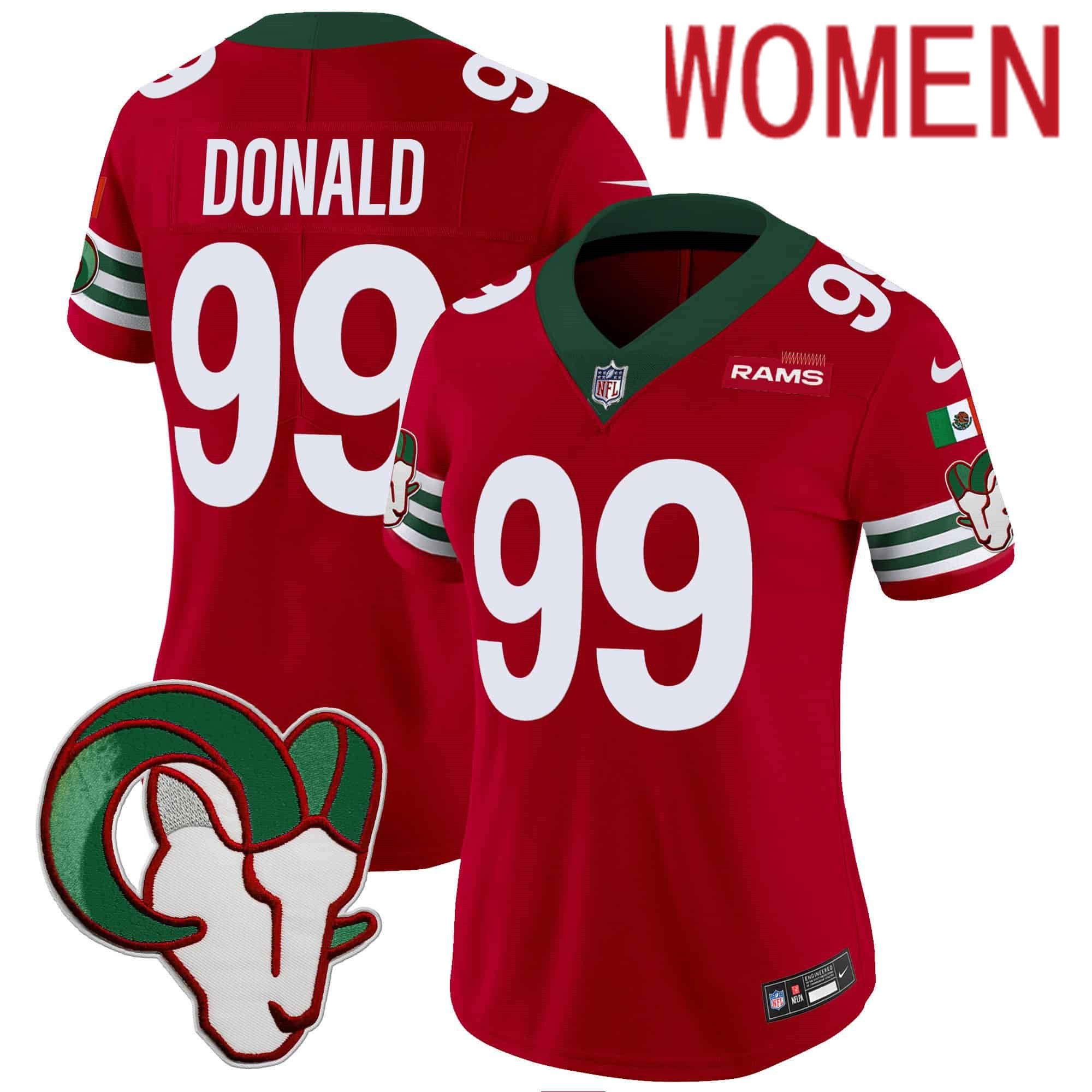 Women Los Angeles Rams #99 Donald Red 2024 Nike Mexico Vapor Limited NFL Jersey style 1